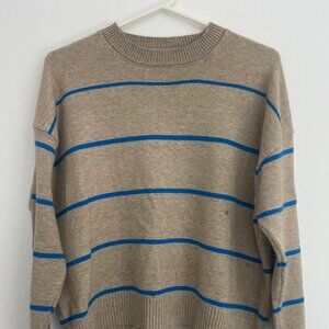 Miou Muse Blue & Beige Crewneck Striped Oversized Sweater (Medium)